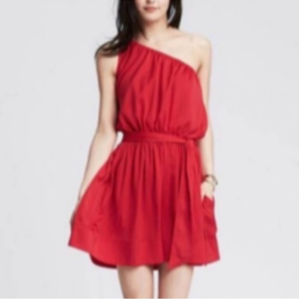 Banana Republic Bright Coral One-Shoulder Dress w/ Tie Waist size Small NWT